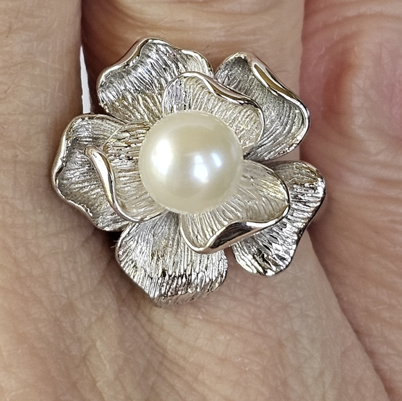 Elegant Genuine Cultured Pearl Sterling Silver Ring Sz 7! - Picture 14 of 14